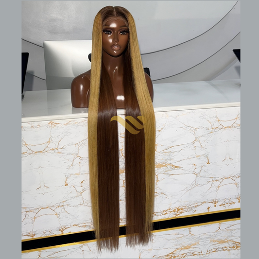 30" BROWN DONOR STRAIGHT WITH HIGHLIGHT 2X6 HD CLOSURE WIG